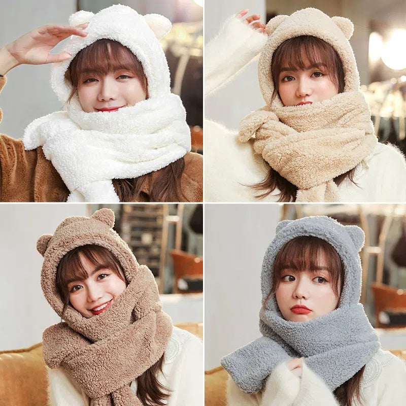 Warm plush earmuffs and scarf combo for winter