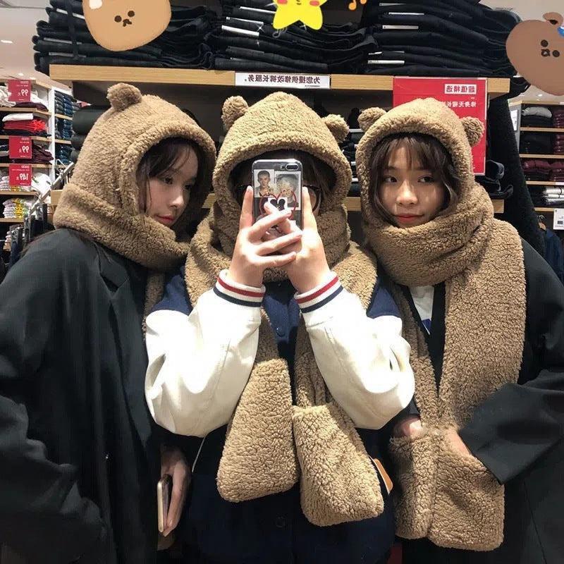 Brightly coloured plush winter gear for women