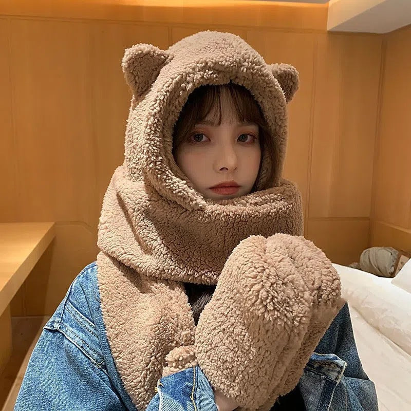Warm plush earmuffs and scarf combo for winter