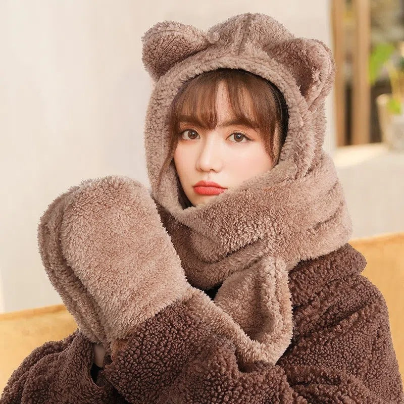 Warm plush earmuffs and scarf combo for winter