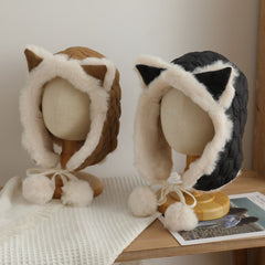 Cozy Fox Ear Plush Hat with neck guard for warmth