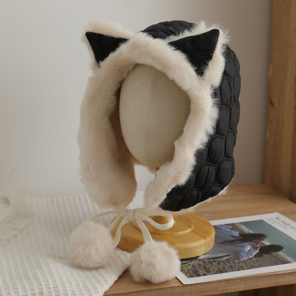 Cozy Fox Ear Plush Hat in khaki colour