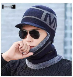 Men wearing winter fleece knit cap outdoors