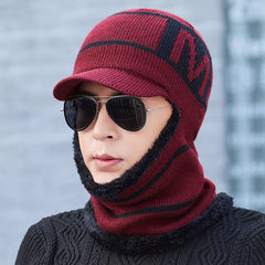 Fleece knit cap displayed on a table
