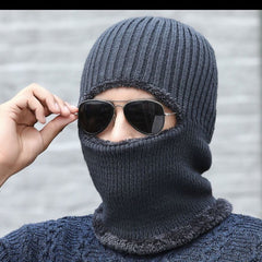 Fleece knit cap displayed on a table