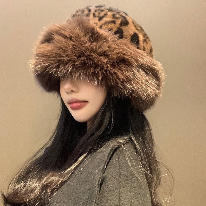 showing warmth and fashion of leopard hat - image 4