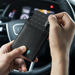 Back view of men's leather wallet with RFID blocking