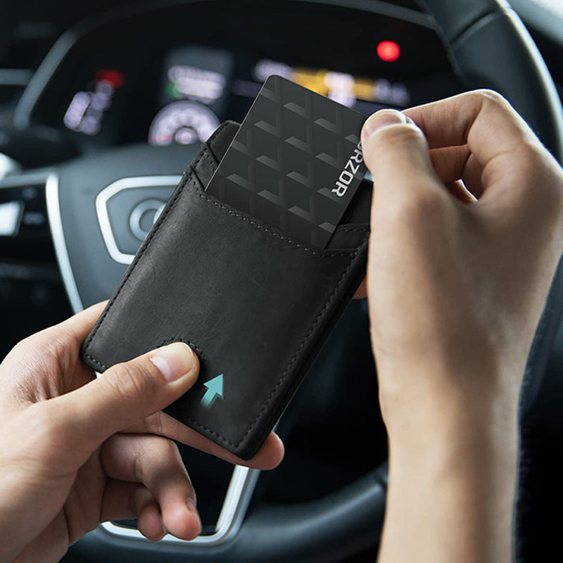 Back view of men's leather wallet with RFID blocking