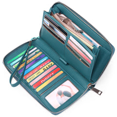 RFID-blocking long wallet in burgundy