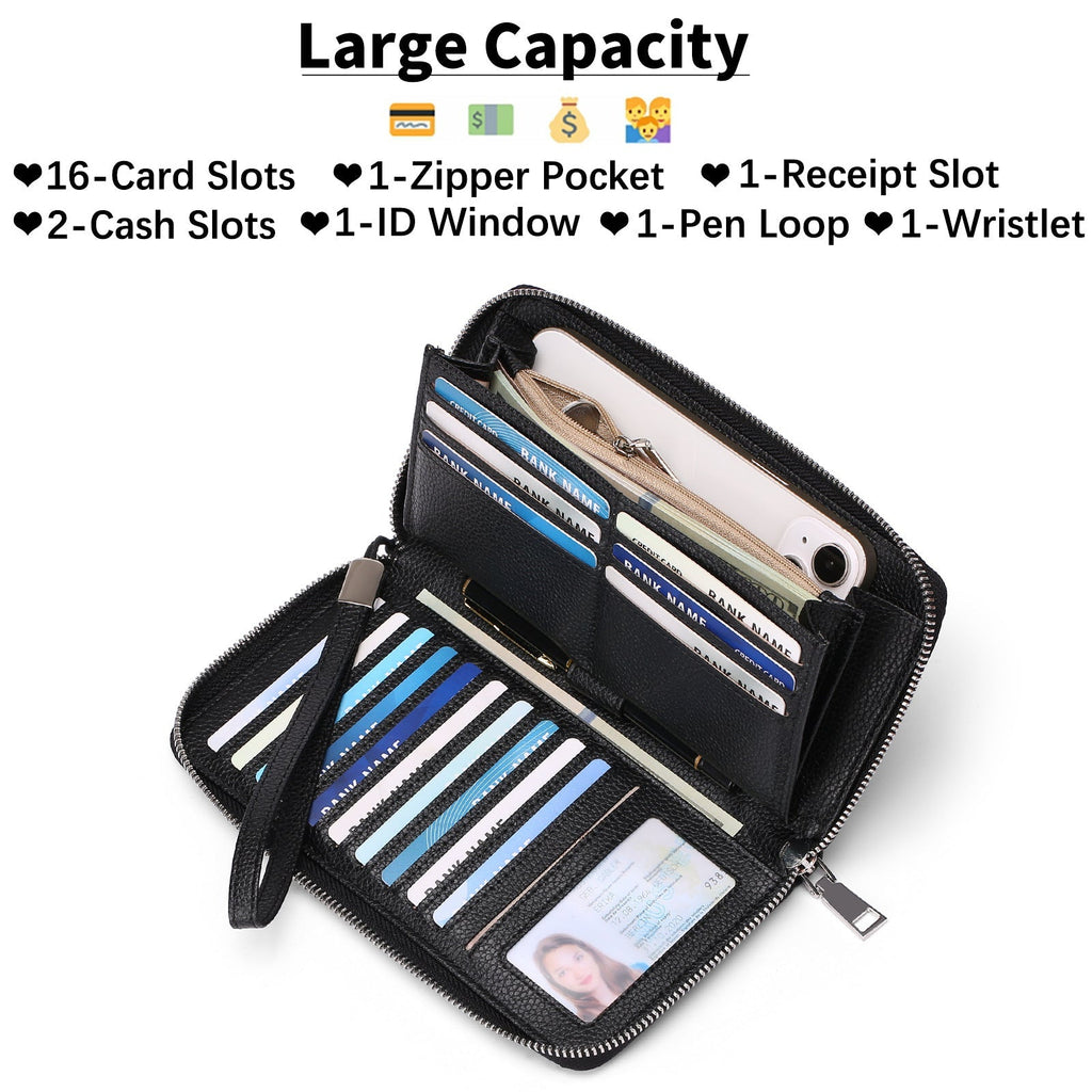 RFID-blocking long wallet in burgundy