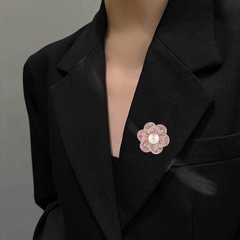 brooch worn by model showcasing style