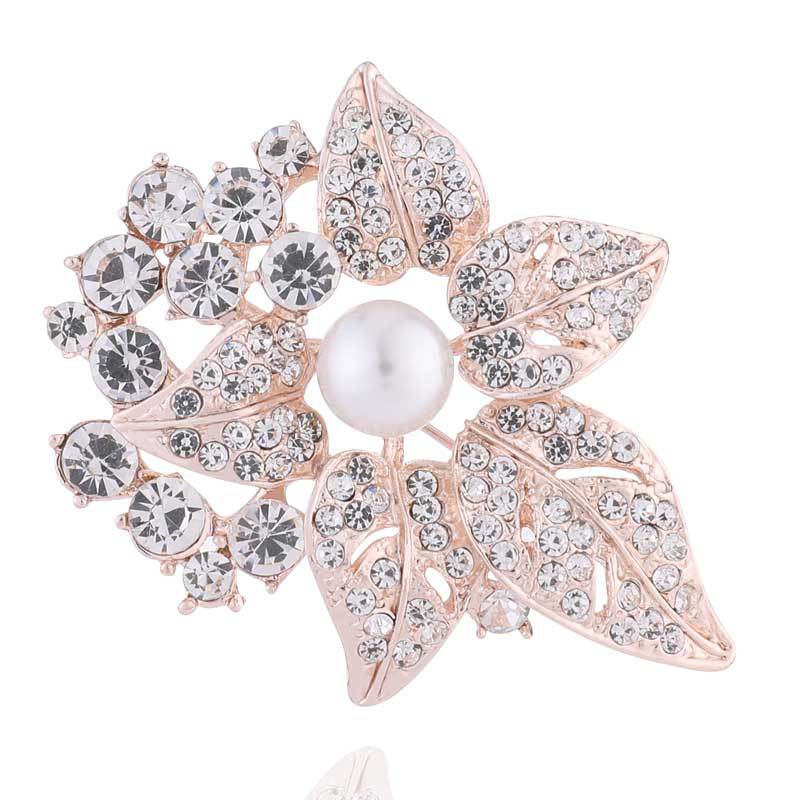 close-up view of the pearl brooch