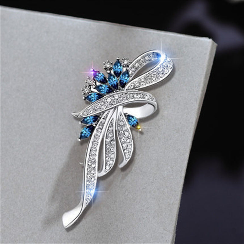 Close-up of the vintage crystal flower pin