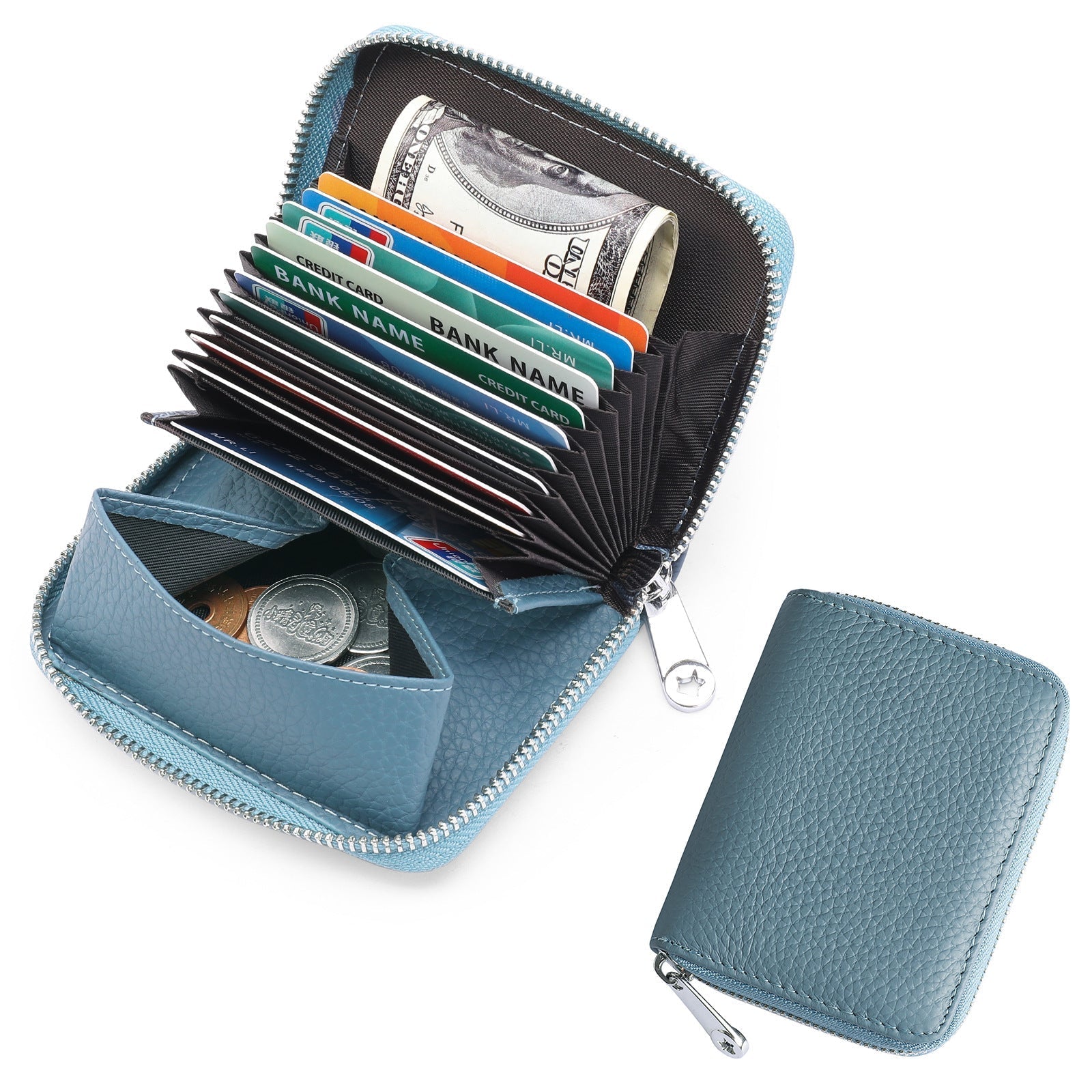 artisan made RFID wallet showcasing functionality