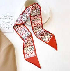 floral satin scarf laid flat