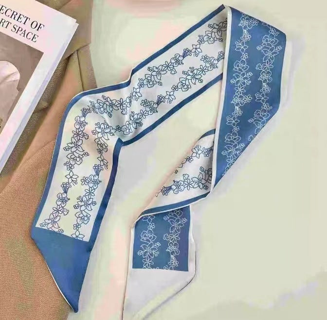 floral satin scarf laid flat