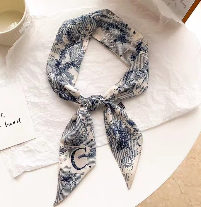 satin scarf styled around hair