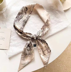 floral satin scarf laid flat