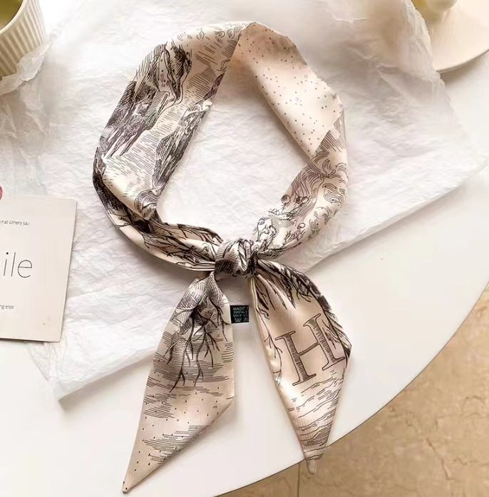 floral satin scarf laid flat
