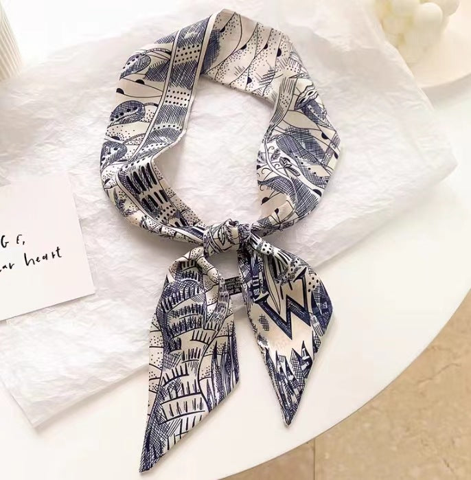 satin scarf styled around hair