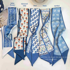 satin scarf styled around hair