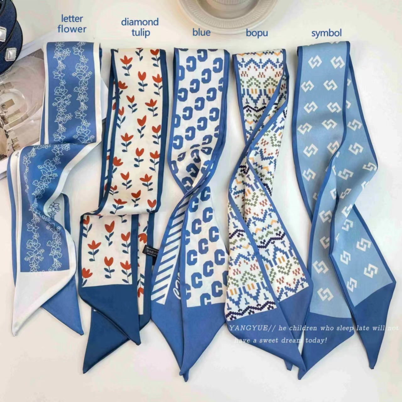 satin scarf styled around hair