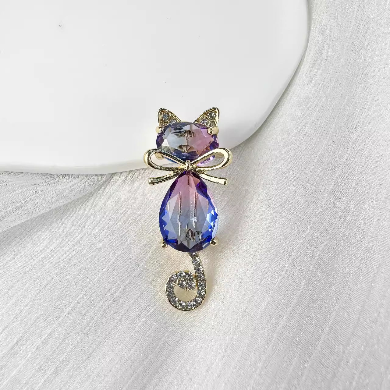Close-up detail of Colourful Cat Brooch