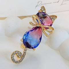 Unique crystal cat brooch on display