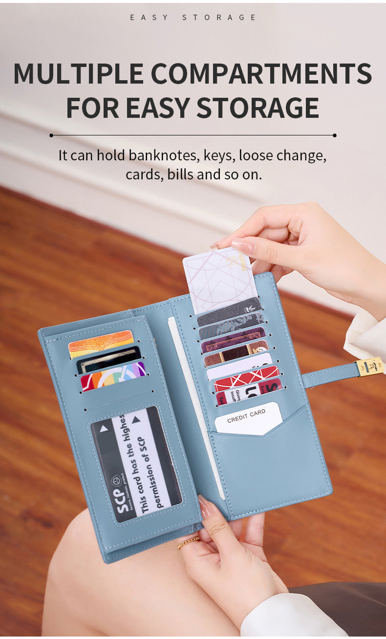 Burgundy RFID-blocking women's wallet on display