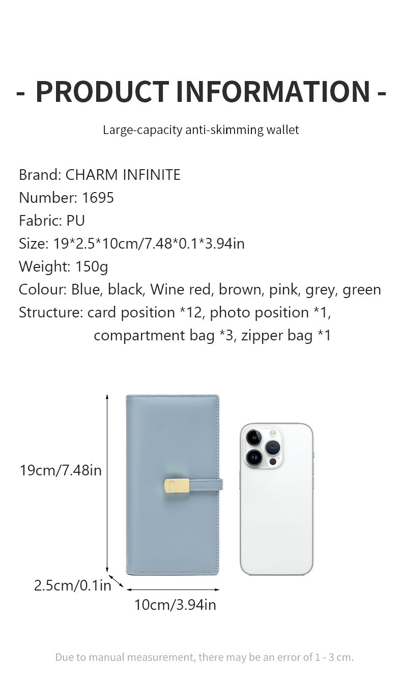 Stylish RFID-blocking women's wallet in blue
