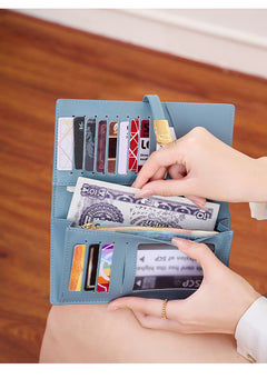 Burgundy RFID-blocking women's wallet on display