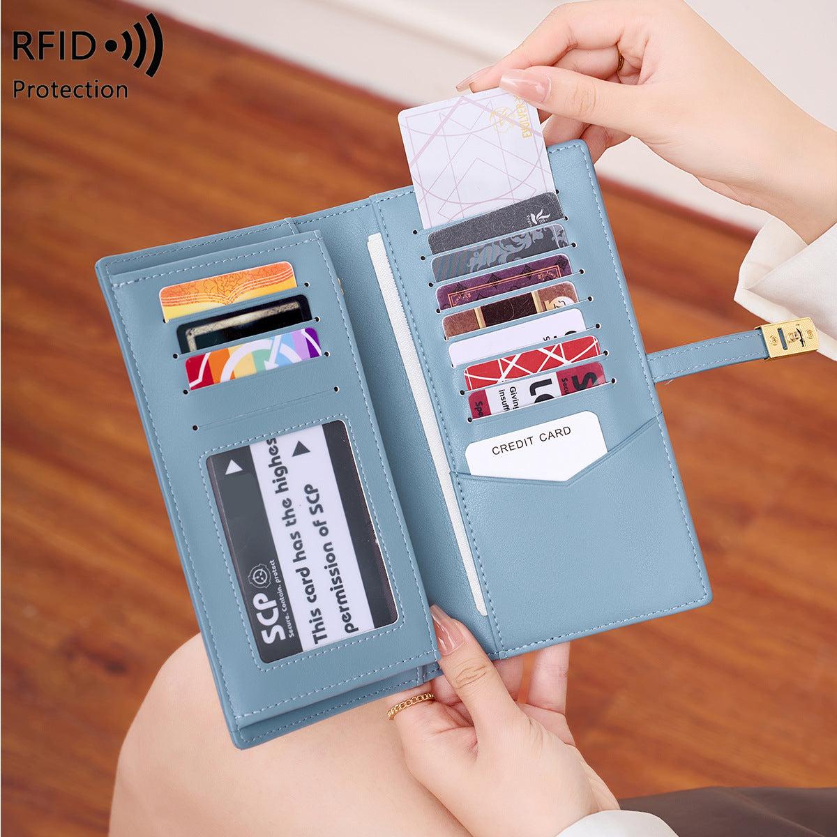 Close-up of black RFID-blocking women's wallet