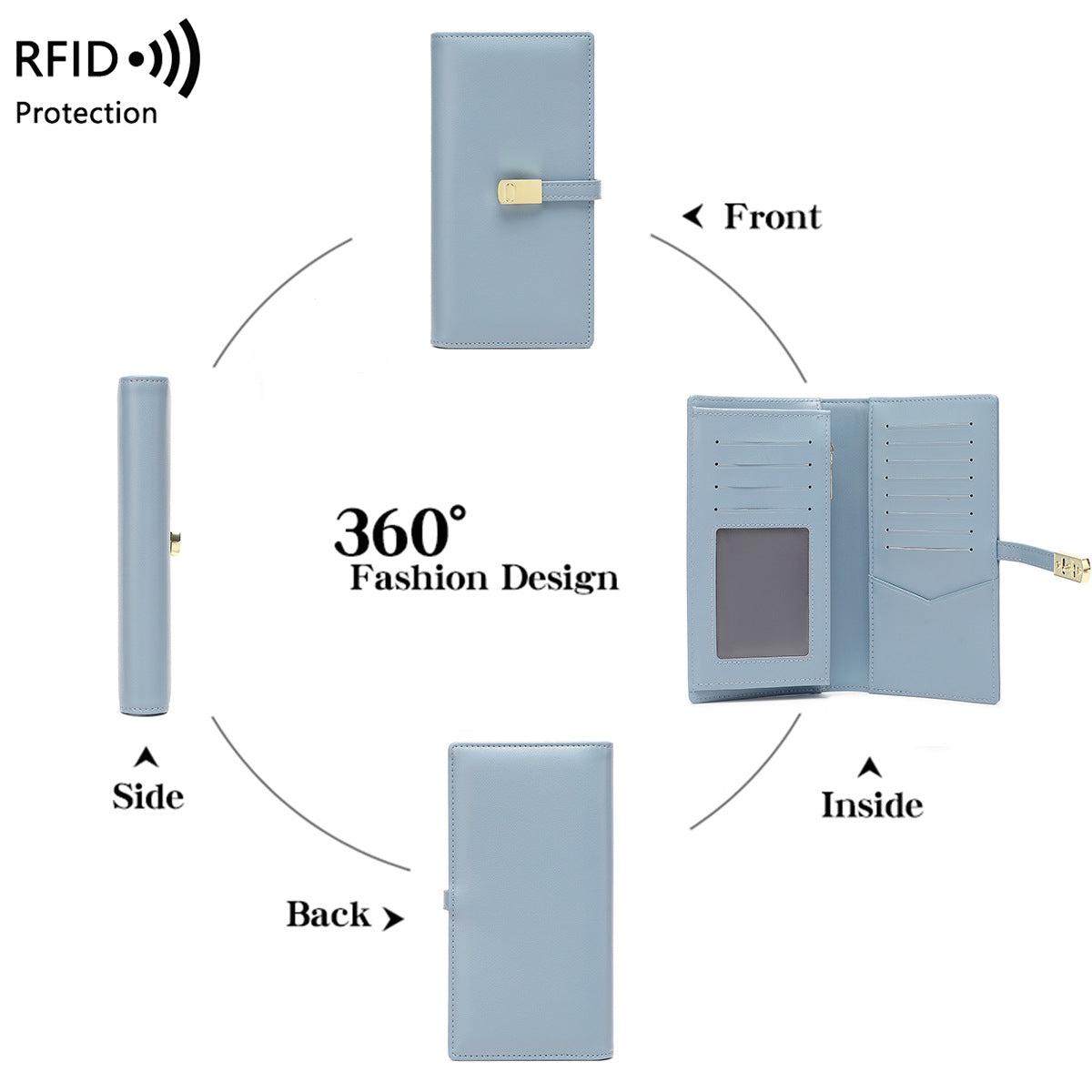 Burgundy RFID-blocking women's wallet on display
